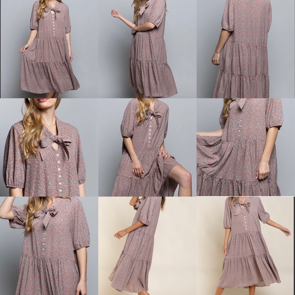 POL Ditsy Flower Red Bean MIDI Dress - Picture 8 of 8
